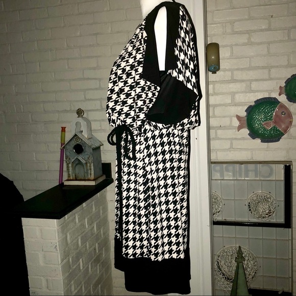 Roz & Ali Black & White Houndstooth Dress Sz 10 - Picture 3 of 8
